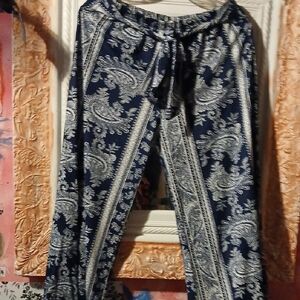 Navy Paisley Print Pants